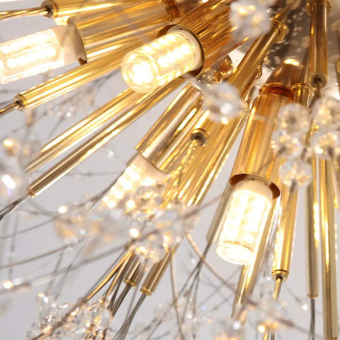 Six Light Firework Sputnik Statement Chandelier Modern Crystal Pendant Lighting Semi Flush Mount 24 Inch LED Gold Finish Fixture For Living Room And Dining Room 4000K Neutral White