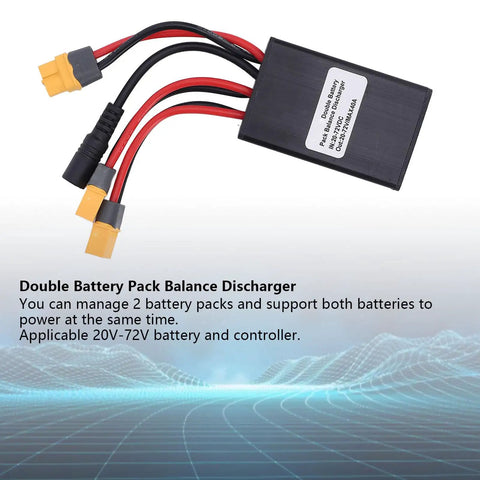 Heavy Duty Dual Battery Pack Balance Discharger With Snap Ready Charging Port And Steady 40A Output For 20V To 72V Boards Plus Smart Balancing Tech shown from the front with wiring.