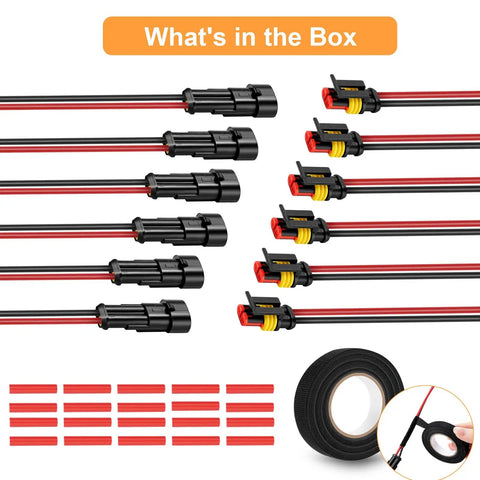 2 Pin Waterproof Connectors 14AWG Kit With Male And Female Quick Disconnects for Automotive Marine and Motorcycle Wiring