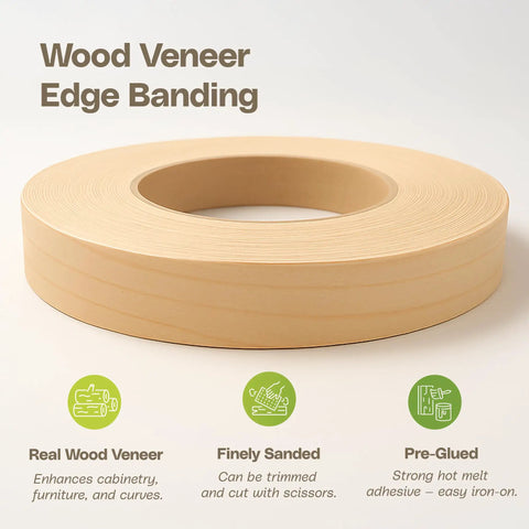 Maple Veneer Edge Banding Roll One-Half Inch By Fifty Feet Preglued Wood Tape With Iron-On Hot Melt Adhesive