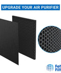 3-In-1 Replacement True HEPA Filters for Home Air Purifiers, showing two black filters and close-up of texture.