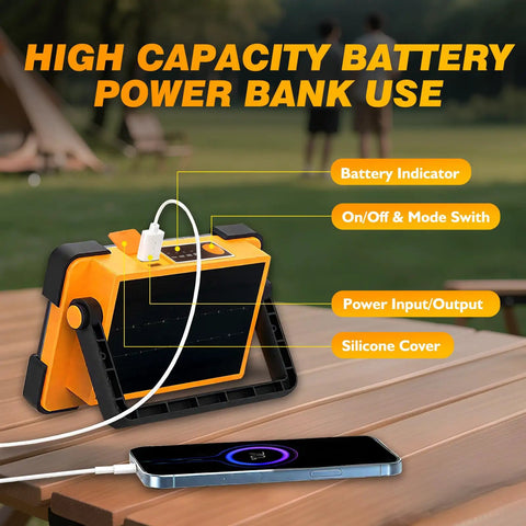 Super Bright 120W Solar Rechargeable Work Light With 144 LEDs Providing 10000LM Four Modes Portable Flood Light With Stand