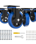 4 Inch Caster Wheels With Brake, Beefy Heavy Duty Set Of Four Swivel Castors With Top Plate, Locking Industrial Casters, hardware included