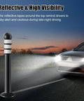 Kickass Reflective Traffic Cone And Plastic Bollard Post For Driveways, high visibility EVA post with reflective strips at dusk.