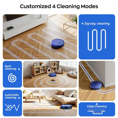 2-In-1 Robot Vacuum And Mop Combo Ultra Slim 2.87 Inches With 2300Pa Suction cleaning hardwood floor using zig-zag pattern