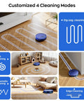 Robot Vacuum And Mop Combo For Pet Hair, Ultra Slim 2.87 Inch Body demonstrating cleaning modes on hardwood floor