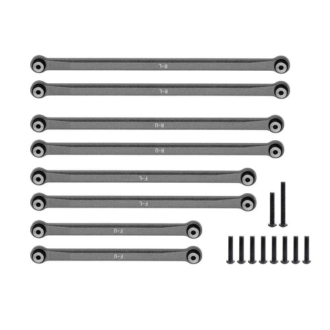 Aluminum Linkage Set for Redcat 1/18 Ascent-18 RC Crawler - Titanium Finish Upgrade Kit components displayed