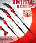 Do It All Cordless Pole Saw Kit for Easy Tree Trimming with 8 Inch Bar, showing 16 feet extendable pole and 2-in-1 functionality.