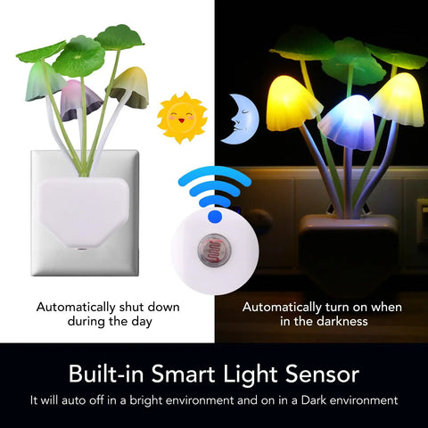 Sensor Led Night Light With Color Changing Plug In Mushroom Dream Bed Lamp with smart light sensor and color display