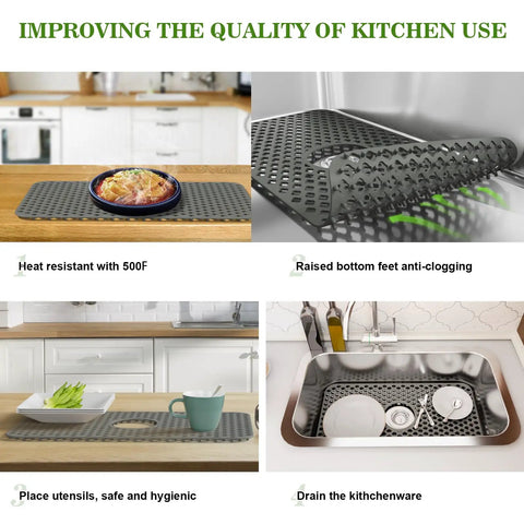Silicone Kitchen Sink Mat With Non Slip Design, Stable Farmhouse Sink Protector For Stainless Steel Drainboard, Gray