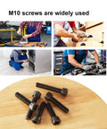 Heavy Duty M10 X 100Mm Hex Socket Head Cap Screws Bolts 12.9 Grade Alloy Steel Black Oxide Finish full thread and tools in use.