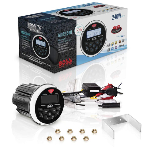 Marine Boat Stereo Gauge Receiver With Bluetooth Head Unit No CD Or DVD Player Built In 4 Channel Amplifier Weatherproof USB Charging Durable Marine Audio System For Pontoon Deck And Runabout