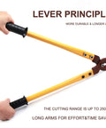 Heavy Duty Long Arm Cable Cutters Designed To Knock Out Thick Copper And Aluminum Wiring Without Breaking A Sweat featuring long yellow handles.