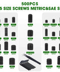 500 Piece Black Alloy Steel Set Screw Kit With Twenty Five Sizes Metric And SAE For Bathroom Fixtures And Door Handles