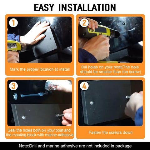 Four-step guide to installing Marine Grade Transducer Mounting Plate Kit For Boats 0.8 Inch Thick White Transom Mounting Block.
