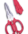 Red-handled electrician scissors from 5 Piece Screw Extractor Pliers Set With 5, 6.25, 7, And 8 Inch Pliers, ESD Safe, Made In Japan