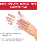 Triple Pack Alcohol Free Hand Wipes With Benzalkonium Chloride For Adults And Kids, hand holding wipe, moisturizes skin