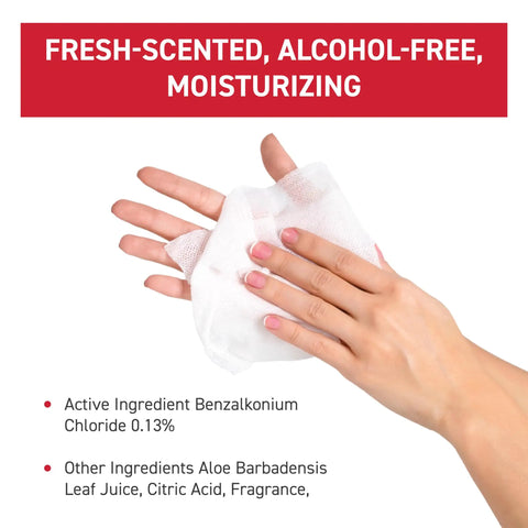 Triple Pack Alcohol Free Hand Wipes With Benzalkonium Chloride For Adults And Kids, hand holding wipe, moisturizes skin