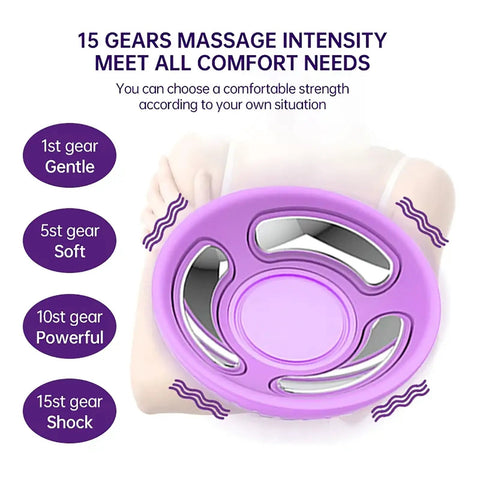 Electric Chest Massager Brings Home Deep Vibration And Fifteen Adjustable Speeds With Gentle Heat And Fifteen Minute Auto Timer showing adjustable speed settings on the device.