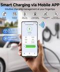 Level 2 EV Charger For Home Use 40 Amp Fast Charging 9.6kW 240V with mobile app showing WiFi features