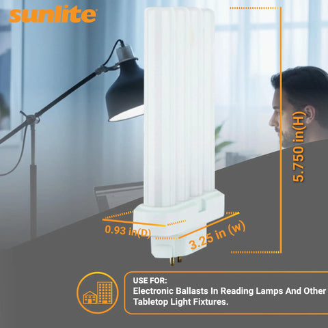 Quad Tube Plug In CFL Lamp 27W 1500 Lumens 6500K Daylight Great For Reading Lamps And Tabletop Fixtures with GX10q4 Base