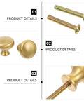 Slick Brushed Matte Brass Cabinet Handle And Drawer Pull Knob 2.8 Cm Single Hole Mid Size Furniture Pulls For Kitchen Cupboards