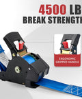 Heavy Duty 2 Inch By 10 Foot Retractable Ratchet Straps Set 4500 Lbs Load Rating Blue Tie Down Straps with ergonomic handle