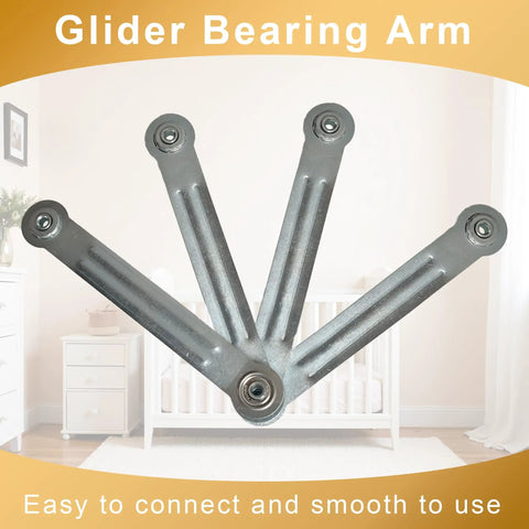 4 Pack Glider Bearing Arm Bracket Hardware Rocker Replacement Parts, 9 Inch Long, 7.5 Inch Center-to-Center Mounting Holes, 1/4 Inch Bolt Holes, Galvanized Silver Finish, Durable, Easy Install Replacement Kit, four gray arms