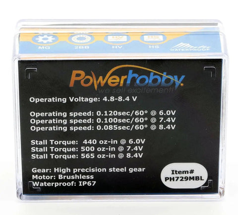 Box containing Beefy High Torque Waterproof Brushless Servo with product specifications and branding visible.