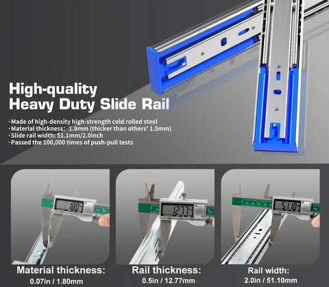 Heavy Duty 24 Inch Drawer Slides Full Extension Soft Close Ball Bearing Side Mount Runners For Cabinets And Tool Boxes 200 Lb Capacity Built Tough Runs Smooth As Butter No Wobble Guaranteed Top Tier, showing dimensions and details.