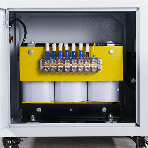 Dual Row Terminal Block Kit, 2 Pack, 4 Circuits, 20-30A, 200V-450V mounted inside an electrical panel with wires connected.