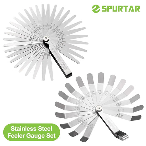 Stainless steel Feeler Gauge Set With 32 Tapered And 16 Offset Blades For Valve Clearance And Auto Maintenance, Ideal For Valves, Ignition, And Machinery Alignment, Measures 0.001 To 0.040 In (0.03 To 1.00 Mm) And 0.005 To 0.020 In (0.127 To 0.508 Mm).