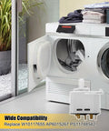 Push To Start Dryer Switch Replacement W10117655 For Whirlpool Kenmore Crosley next to open dryer door with clothes