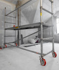 Heavy Duty 8x2 Inch Scaffolding Wheel Set Of 4 With 4400 Lb Capacity, polyurethane on steel wheels, installed on scaffold