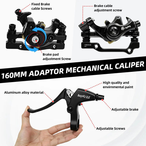 Alloy Mechanical Disc Brake Kit For Mountain Bikes With Front And Rear Calipers Aluminum Levers Includes Two 160mm Rotors And Cables