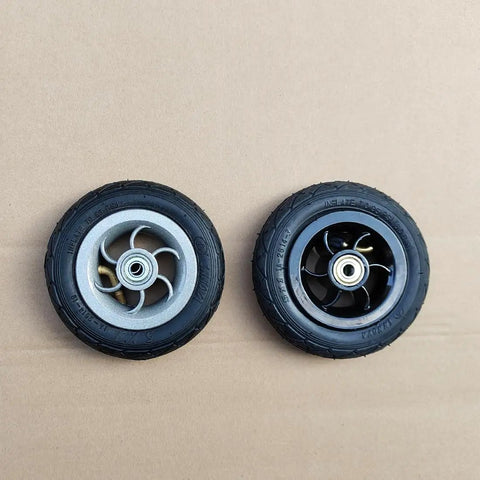 Five Inch Pneumatic Tire With Inner Tube And Heavy Duty Steel Hub Featuring 5X1 Bolt Pattern For Go Kart And Caster Wheels, side view.