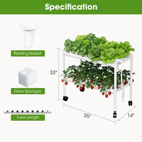 Vertical Hydroponics Growing System With Wheels For Easy Grab And Go Move Space Saving 54 Plant Sites dual tier tower