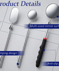 Pro Grade Telescoping Inspection Mirror Kit Stainless Steel Extendable Handle With Rotating Head For Mechanics Dentists Auto And Boat Three Size Set 1.96 Inch Round 1.18 Inch Round And 1.02x1.96 Inch Oval Mirrors, three mirrors with clamping design