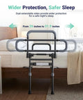 One Hand Fold Bed Rail For Seniors, showing 180 Degree Folding, Adjustable Height And Width, Black Safety Guard Rail For Bedside Access