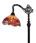 Arched Tiffany Style Floor Lamp With Stained Glass Dragonfly Shade 62 Inch Tall Adjustable Arch Vintage Vibes Red Yellow Green Glass