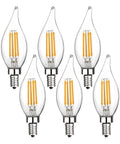 Warm White Flame Tip Chandelier LED Bulbs 4W E12 Base 40W Equivalent 400 Lumens Not Dimmable Clear Glass Filament Candle Bulbs