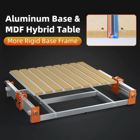 X Axis Extension Kit For 8040 CNC Router Upgrade With Hybrid Spoilboard Worktable, aluminum base frame visible