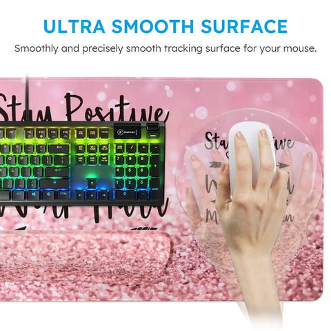 Pink 4 In 1 XXL Desk Pad Set With Keyboard Wrist Rest Mouse Wrist Rest And Coaster Extended Desk Cover Mat For Home Office Or Gaming Setup 35.4 By 15.7 Inches Large Ergonomic Desk Mat Stay Positive