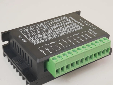 Close-up of TB6600 Stepper Driver 3 Pack With 9-42V Power, 4A Max Current, showing green terminal connectors and compact design.