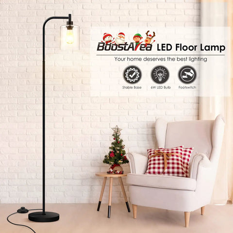 Modern Industrial Floor Lamp With Glass Shade And Foot Switch 6W LED Included Delivers 800 Lumens Of Warm White 2700K