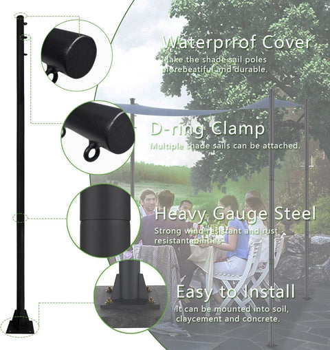 4 Pack 9.5 Foot Outdoor Shade Sail Poles Heavy Duty Beefy Metal Post Kit With Rust Resistant Coating and Features Highlighted