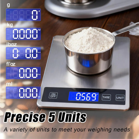 Digital Kitchen Scale For Home Chefs With 33Lb Capacity, Precise 1g/0.1oz Weighing For Baking And Cooking, Rechargeable 304 Stainless Steel