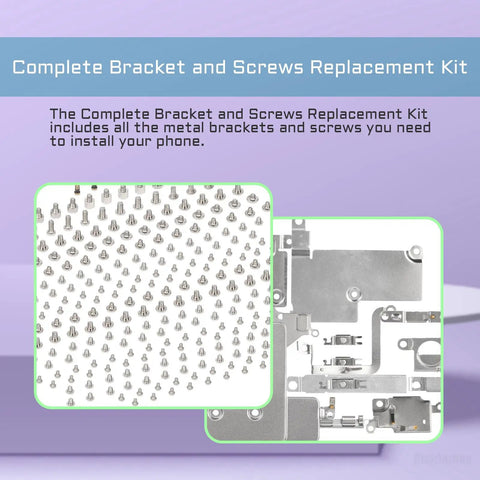 Inner Complete Screws Set With Full Internal Metal Bracket Kit Replacement For iPhone 12, showing screws and brackets