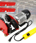 1 Ton Electric Trolley Hoist On I Beam Track For Straight Rail Setups with motor and yellow control in warehouse