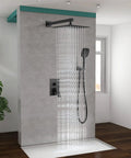 Dope Matte Black 10 Inch Square Rain Shower System with ABS Handheld Spray, wall-mounted, waterfall effect in modern bathroom